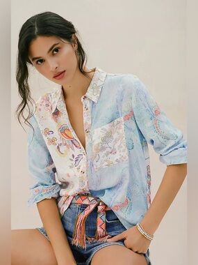 Anthropologie Pilcro Romy Relaxed Button Down Floral and Paisley Shirt